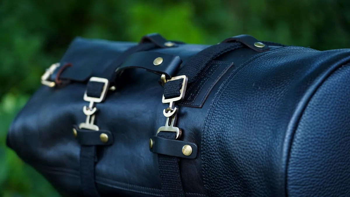 Midnight Black Adventure Full Grain Leather Duffel Bag for Travel & Motorcycle - leather travel bag