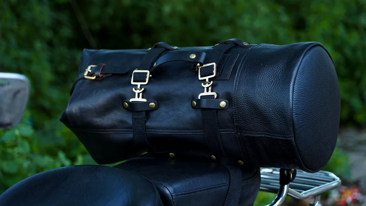 Midnight Black Adventure Full Grain Leather Duffel Bag for Travel & Motorcycle - leather travel bag