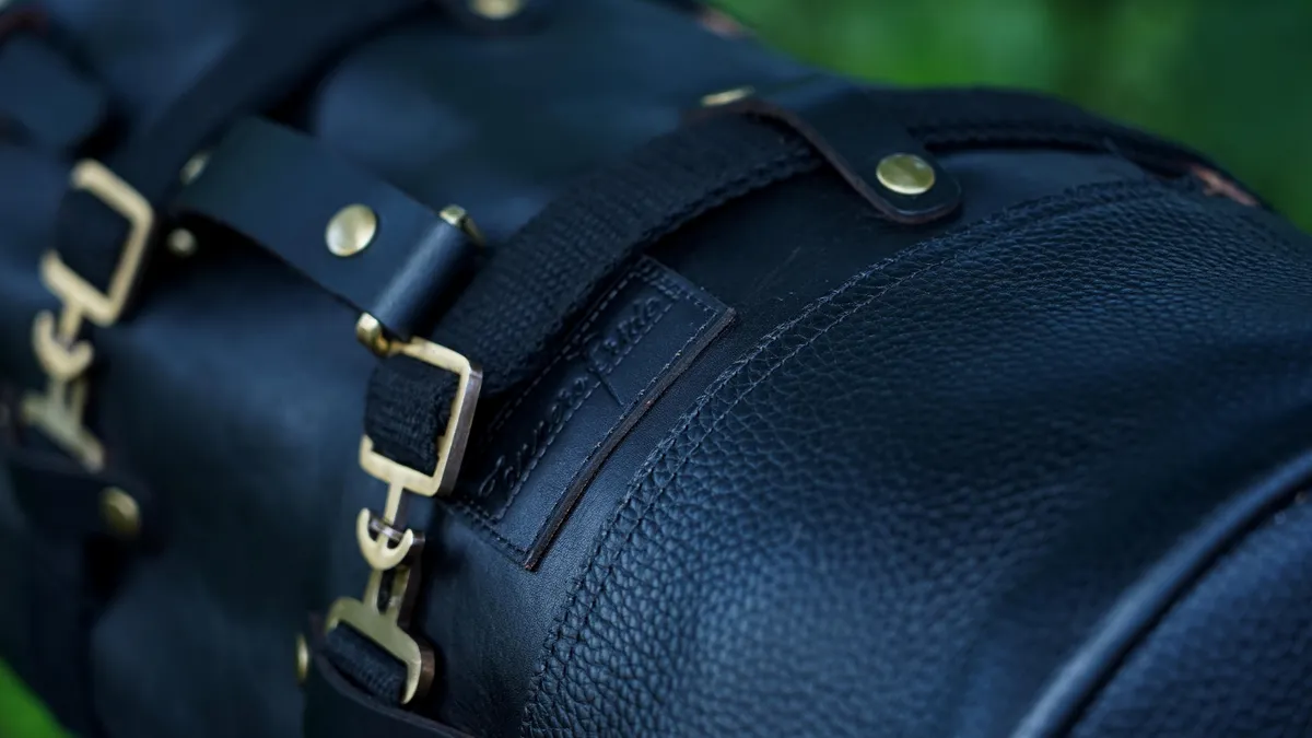 Midnight Black Adventure Full Grain Leather Duffel Bag for Travel & Motorcycle - leather travel bag