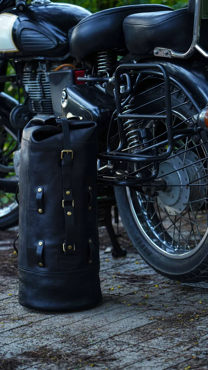 Midnight Black Adventure Full Grain Leather Duffel Bag for Travel & Motorcycle - leather travel bag