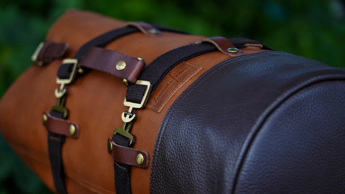 Tobacco Brown Adventure Full Grain Leather Duffel Bag for Travel & Motorcycle - leather travel bag
