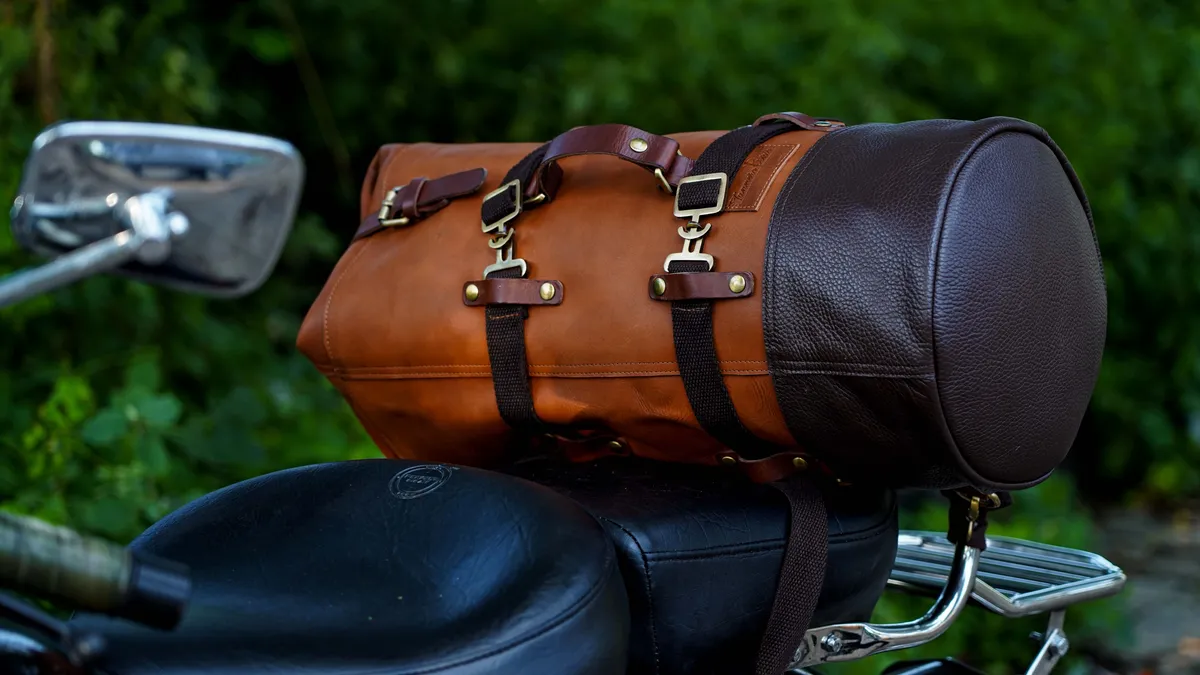 Tobacco Brown Adventure Full Grain Leather Duffel Bag for Travel & Motorcycle - leather travel bag