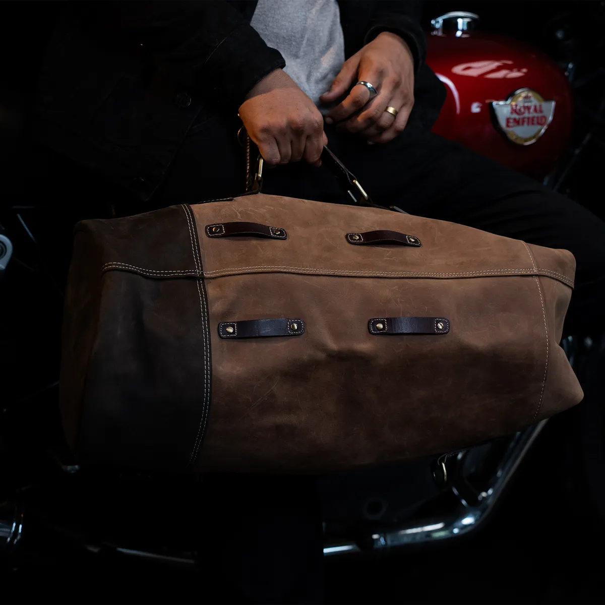 Tobacco Brown Adventure Full Grain Leather Duffel Bag for Travel & Motorcycle - leather travel bag