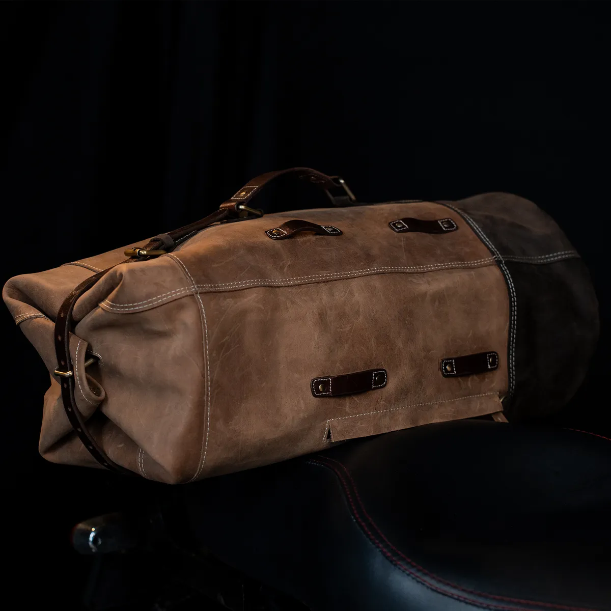 Tobacco Brown Adventure Full Grain Leather Duffel Bag for Travel & Motorcycle - leather travel bag