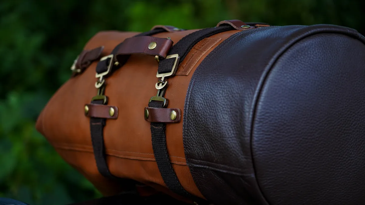 Tobacco Brown Adventure Full Grain Leather Duffel Bag for Travel & Motorcycle - leather travel bag