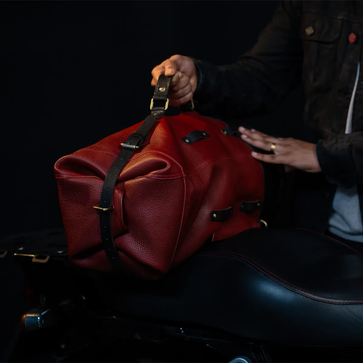 Vintage Red Adventure Full Grain Leather Duffel Bag for Travel & Motorcycle - leather travel bag