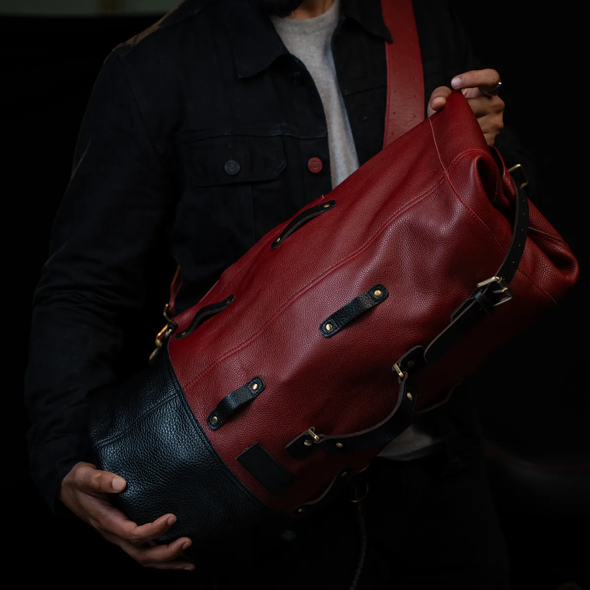 Vintage Red Adventure Full Grain Leather Duffel Bag for Travel & Motorcycle - leather travel bag