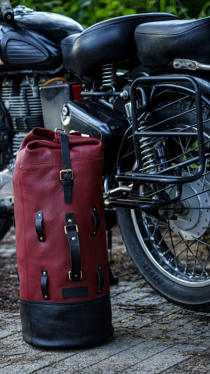 Vintage Red Adventure Full Grain Leather Duffel Bag for Travel & Motorcycle - leather travel bag