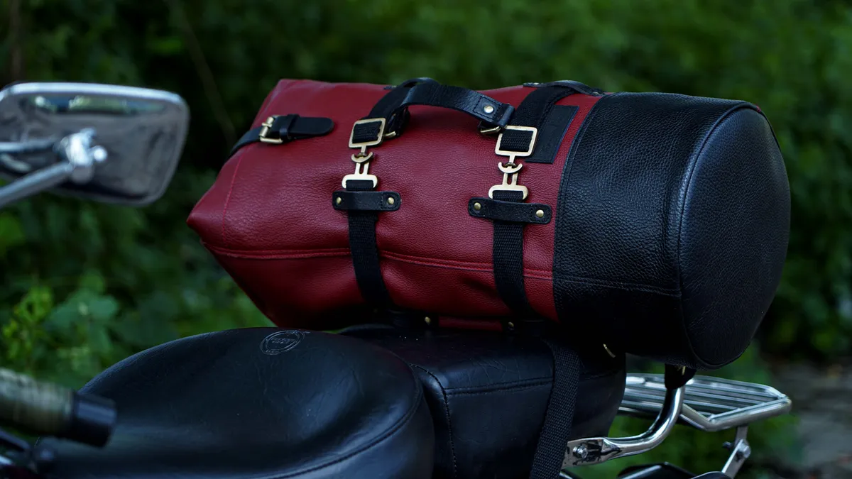 Vintage Red Adventure Full Grain Leather Duffel Bag for Travel & Motorcycle - leather travel bag