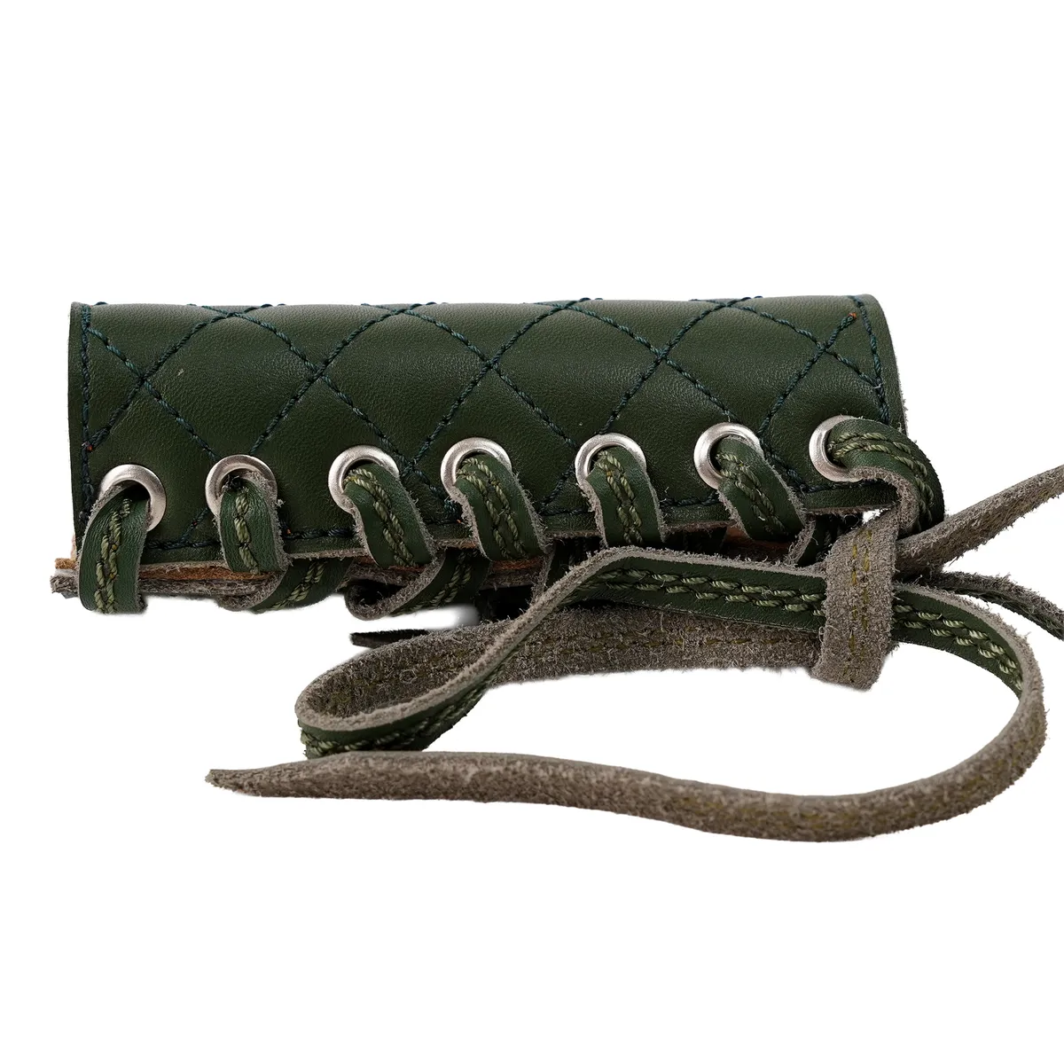 Forest Green Diamond Grip leather motorcycle handle grip covers