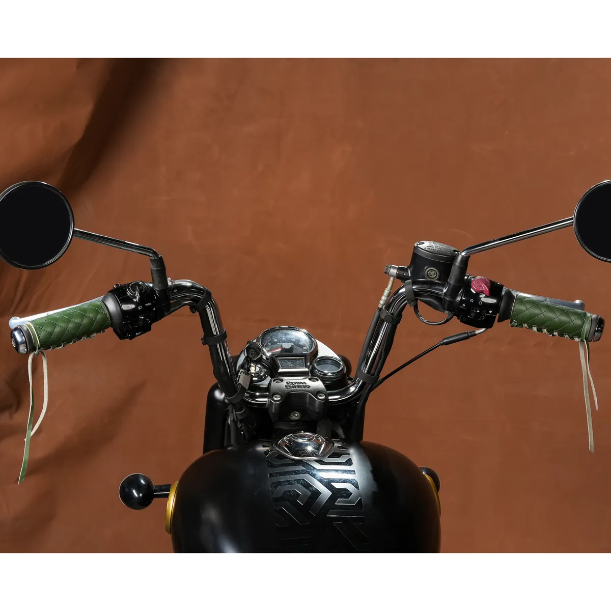 Forest Green Diamond Grip leather motorcycle handle grip covers
