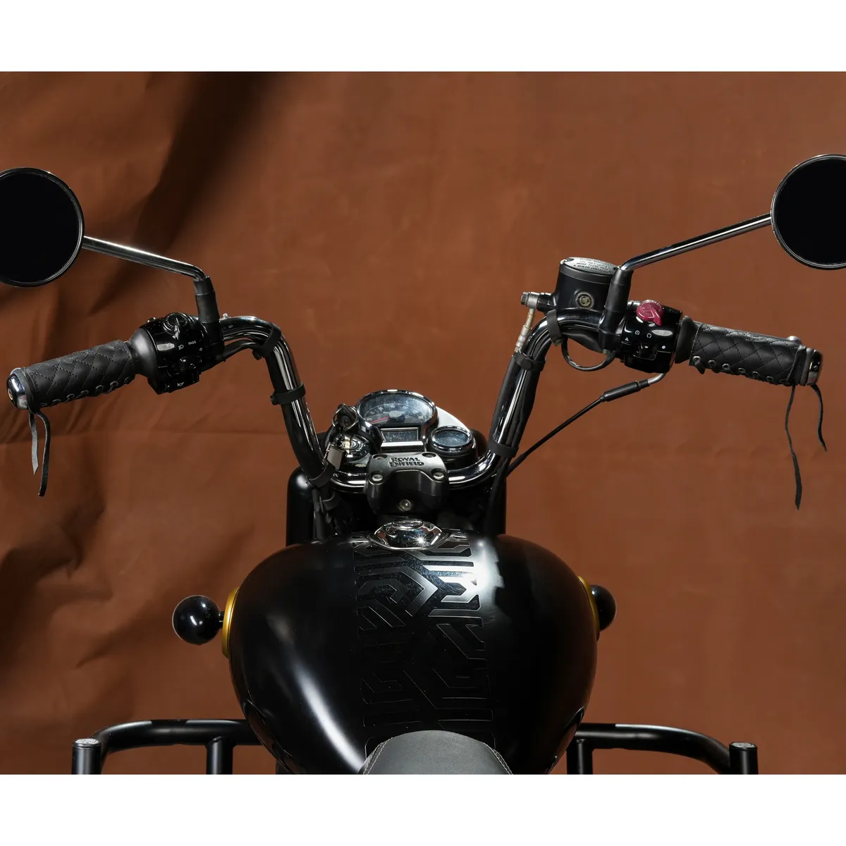 Midnight Black Diamond Grip leather motorcycle handle grip covers