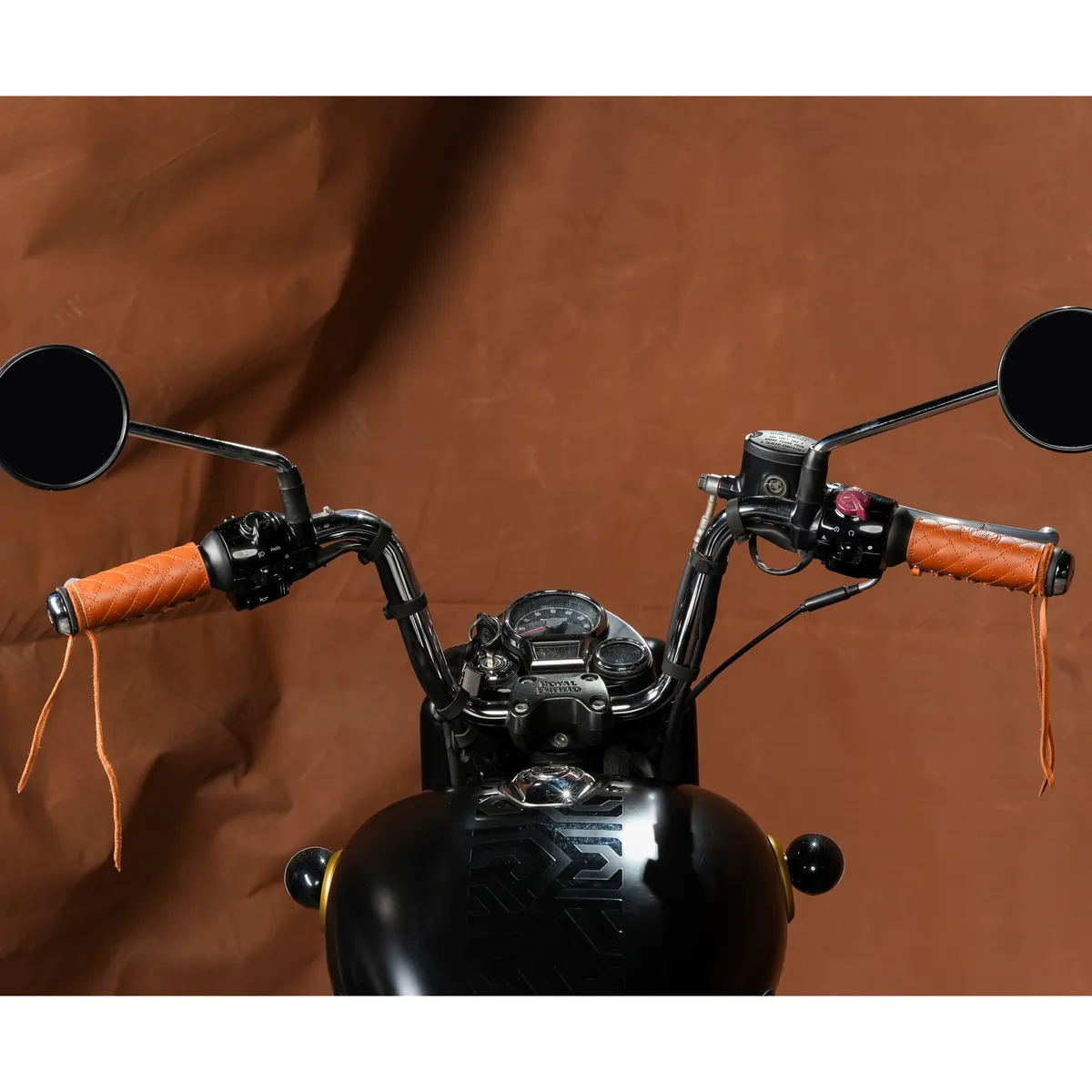Natural Tan Diamond Grip leather motorcycle handle grip covers