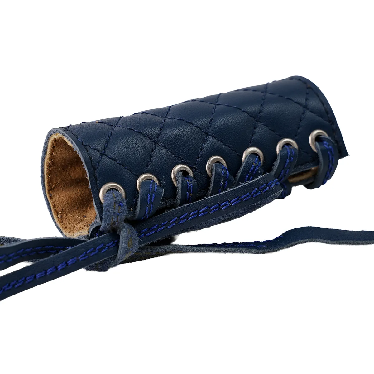 Navy Blue Diamond Grip leather motorcycle handle grip covers
