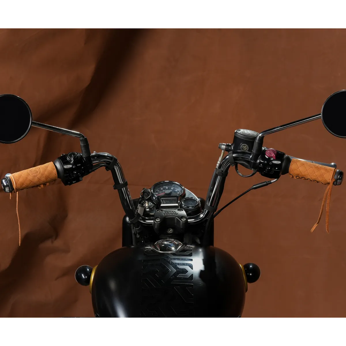 Tobacco Brown Diamond Grip leather motorcycle handle grip covers