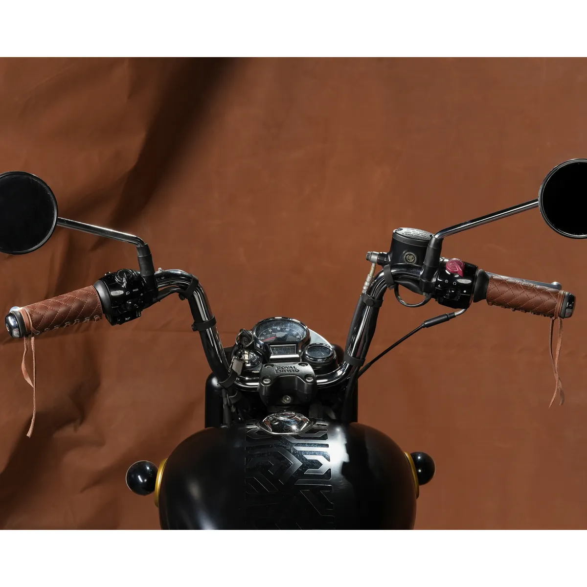 Tobacco Brown Diamond Grip leather motorcycle handle grip covers