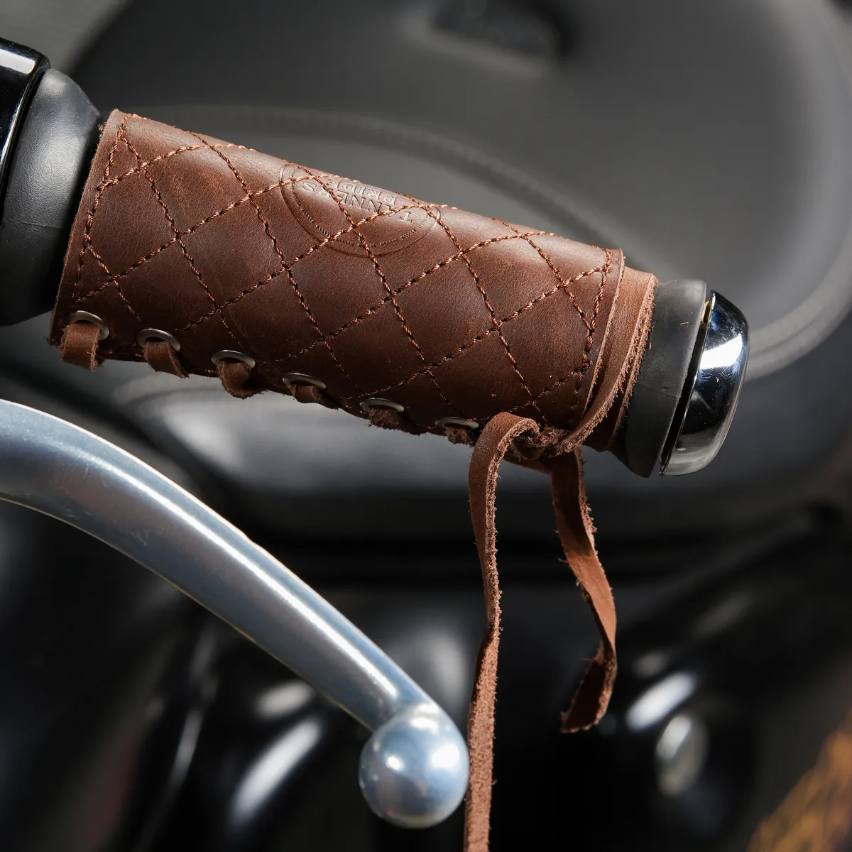 Tobacco Brown Diamond Grip leather motorcycle handle grip covers
