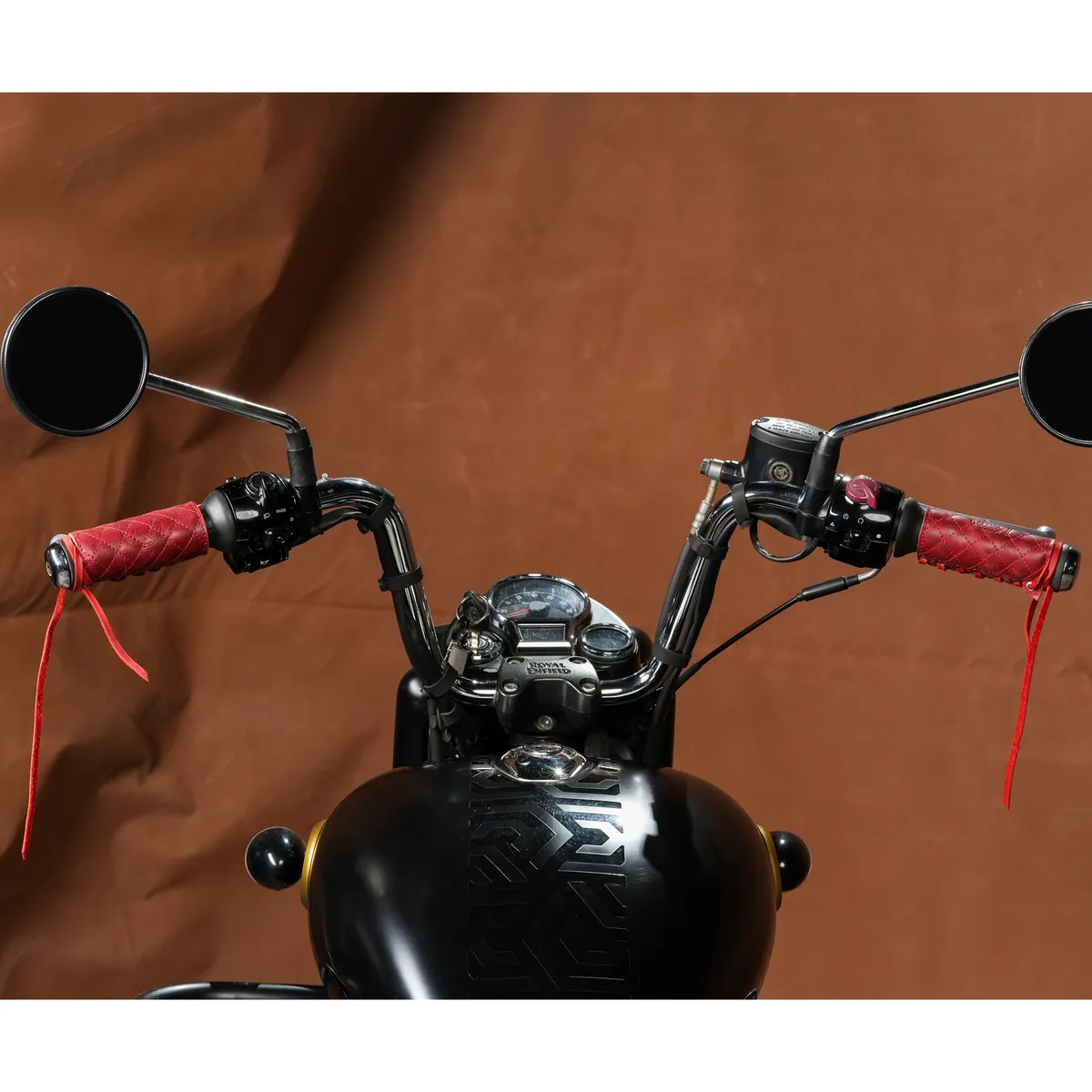 Vintage Red Diamond Grip leather motorcycle handle grip covers