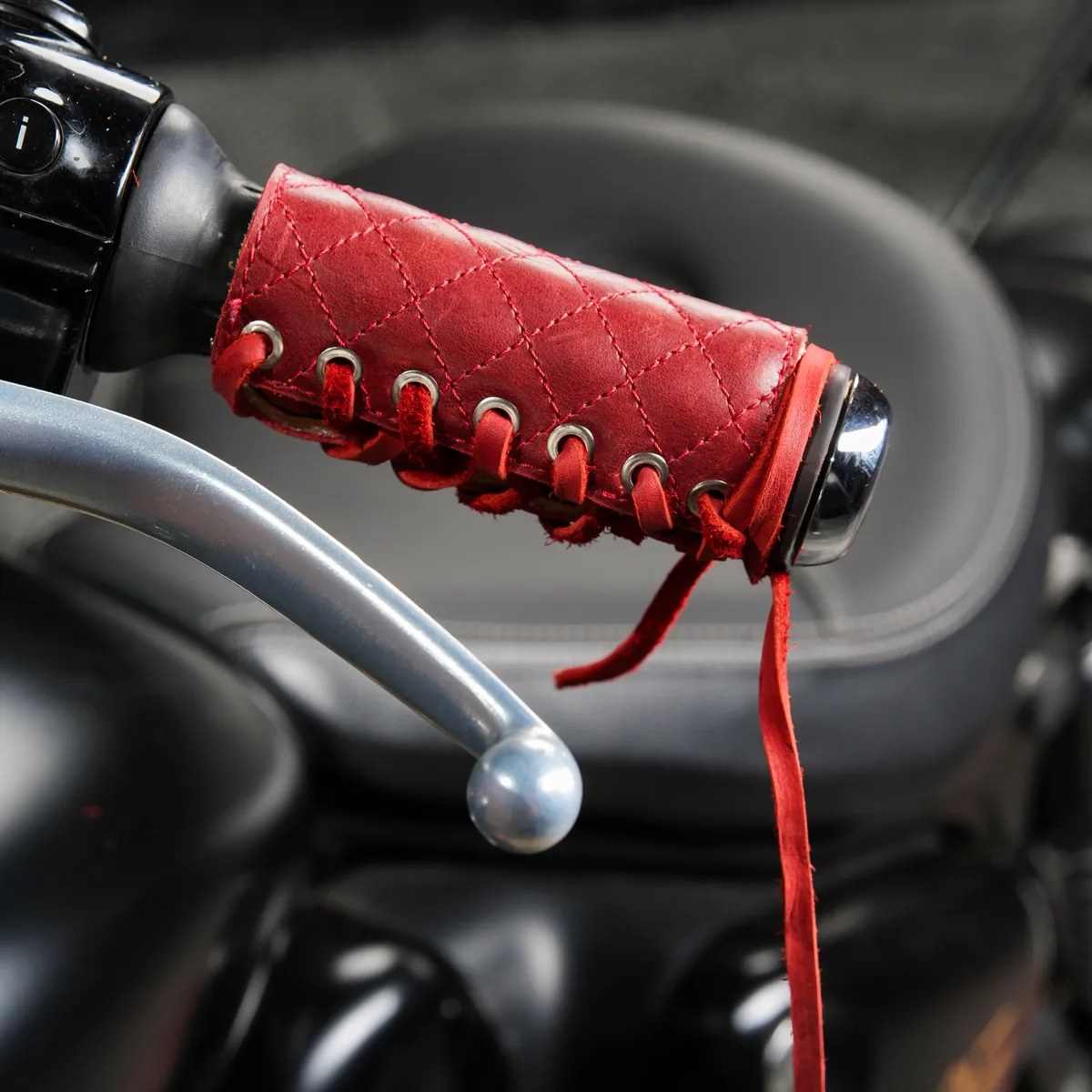 Vintage Red Diamond Grip leather motorcycle handle grip covers