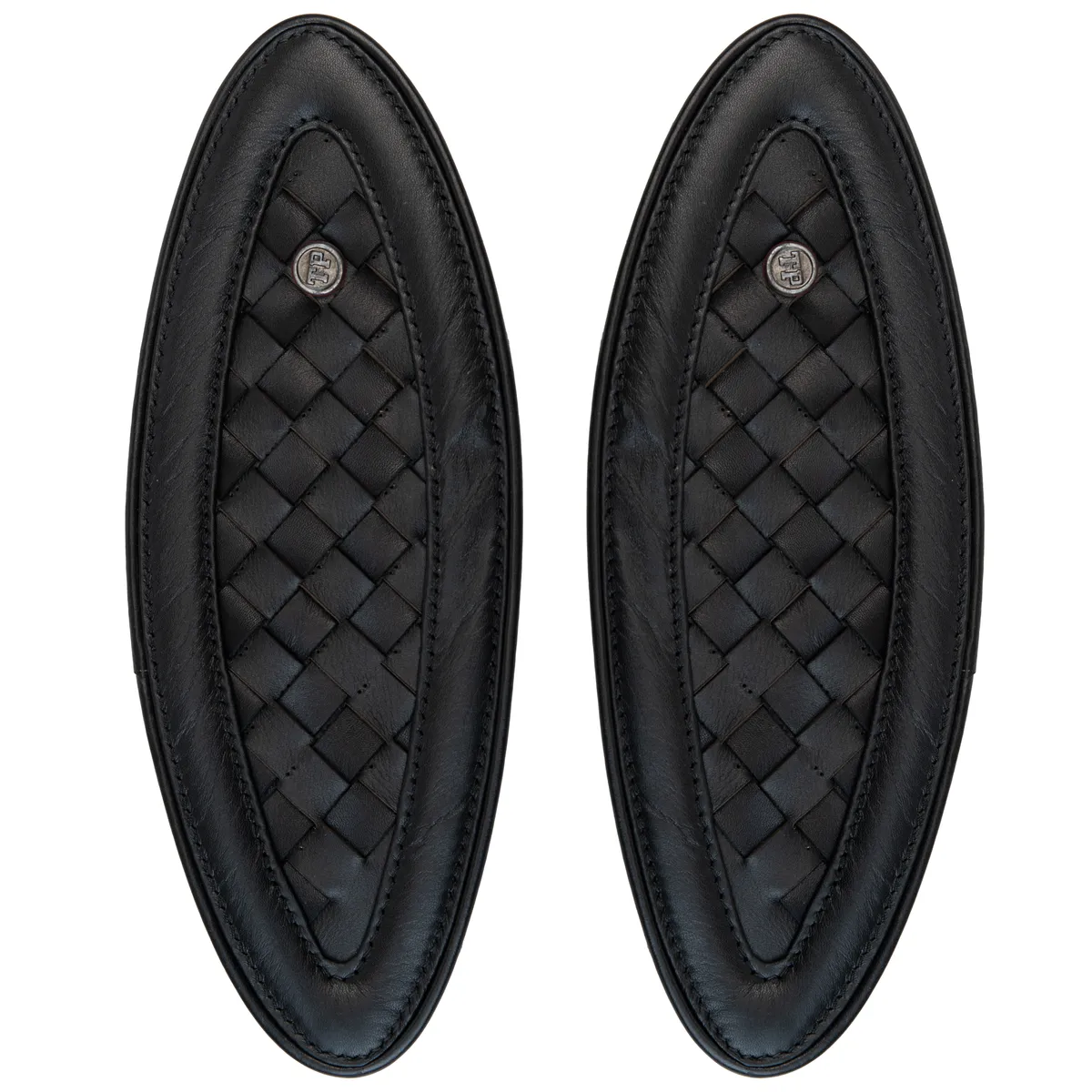 Midnight Black Handweaved leather motorcycle tank pad for Royal Enfield Hunter 350