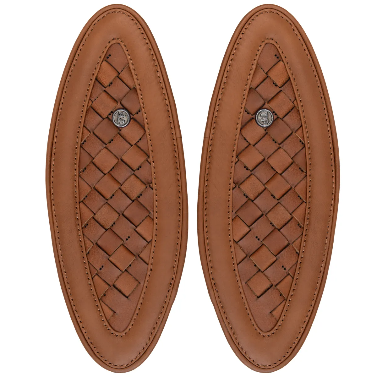 Natural Tan Handweaved leather motorcycle tank pad for Royal Enfield Hunter 350