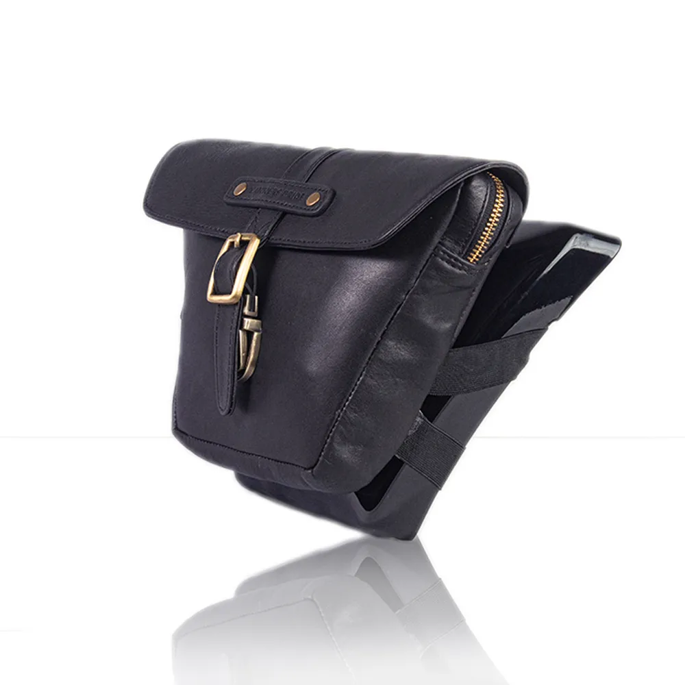 Midnight Black Side Panel Wing Bag - leather motorcycle luggage saddle bag