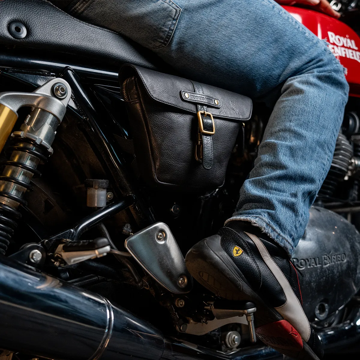 Midnight Black Side Panel Wing Bag - leather motorcycle luggage saddle bag