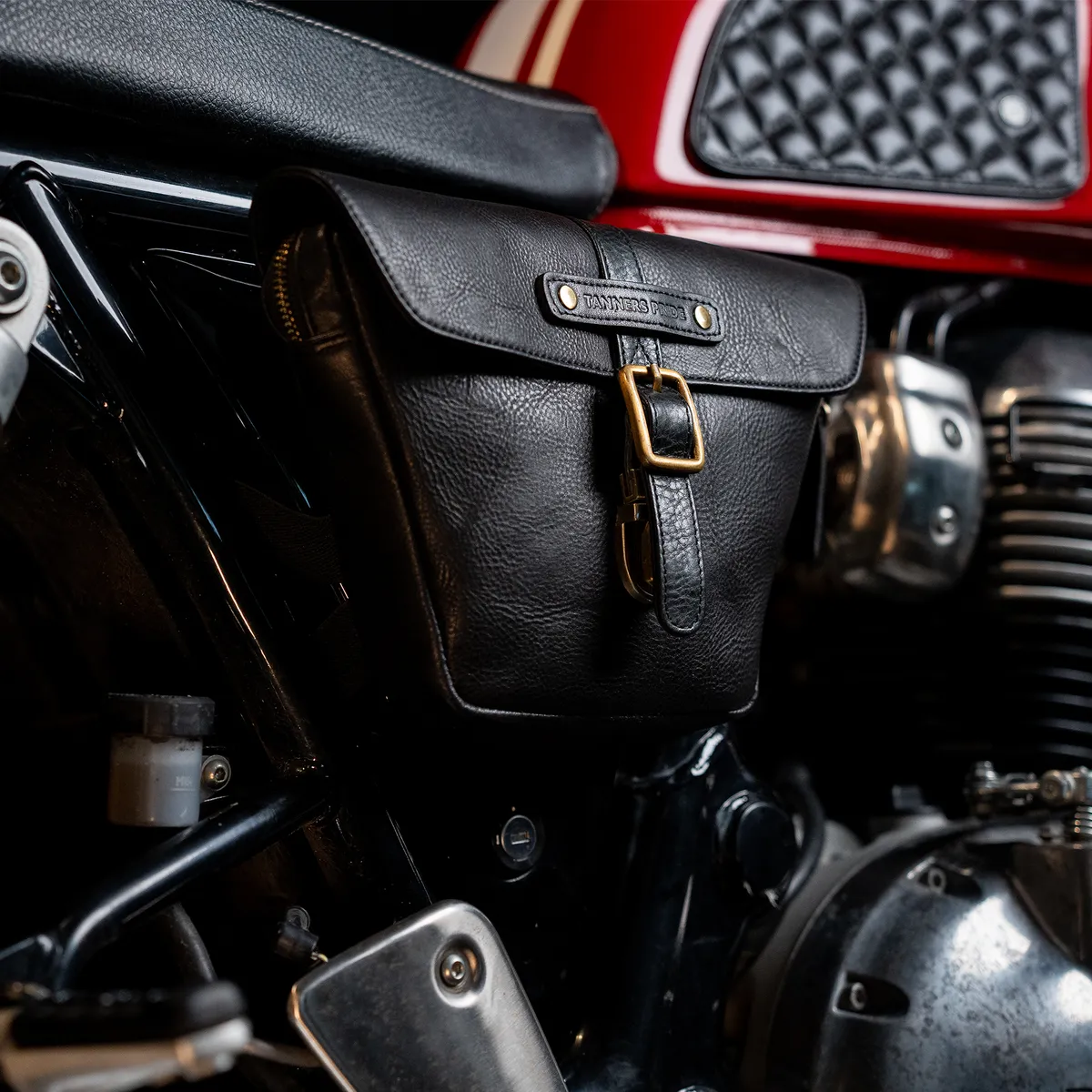 Midnight Black Side Panel Wing Bag - leather motorcycle luggage saddle bag
