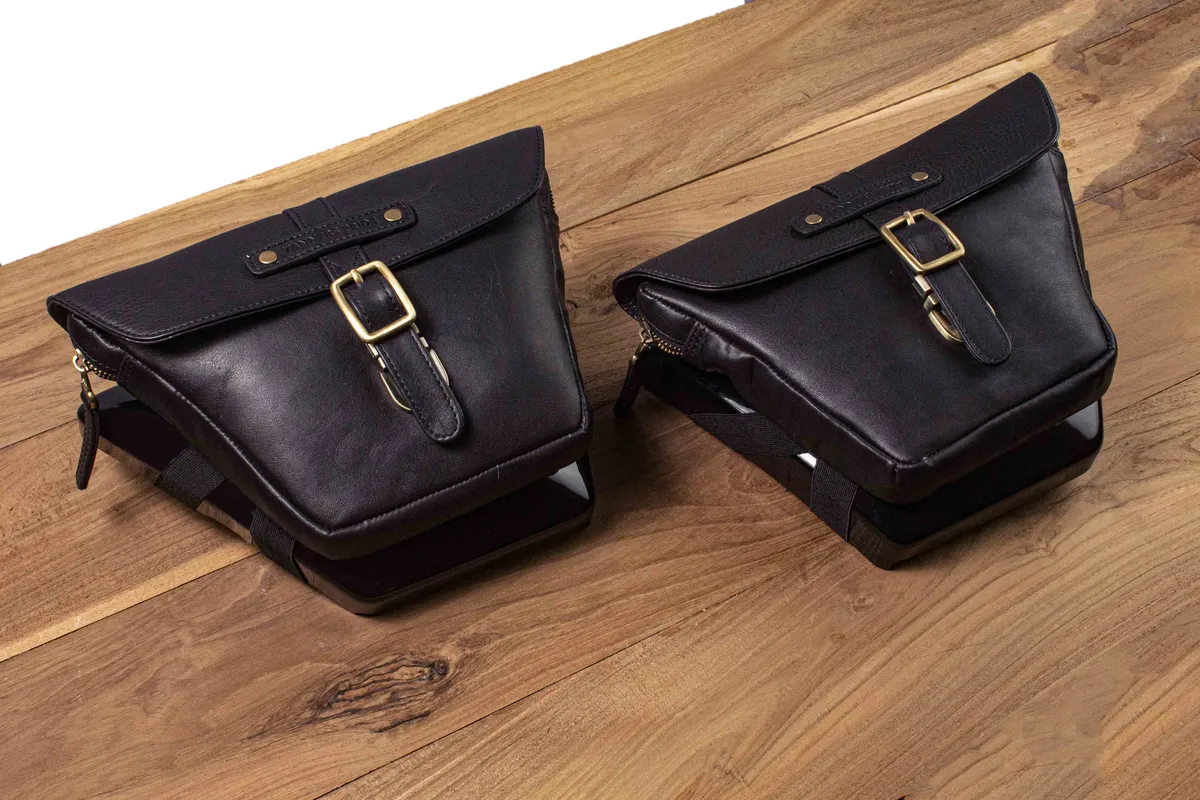 Midnight Black Side Panel Wing Bag - leather motorcycle luggage saddle bag
