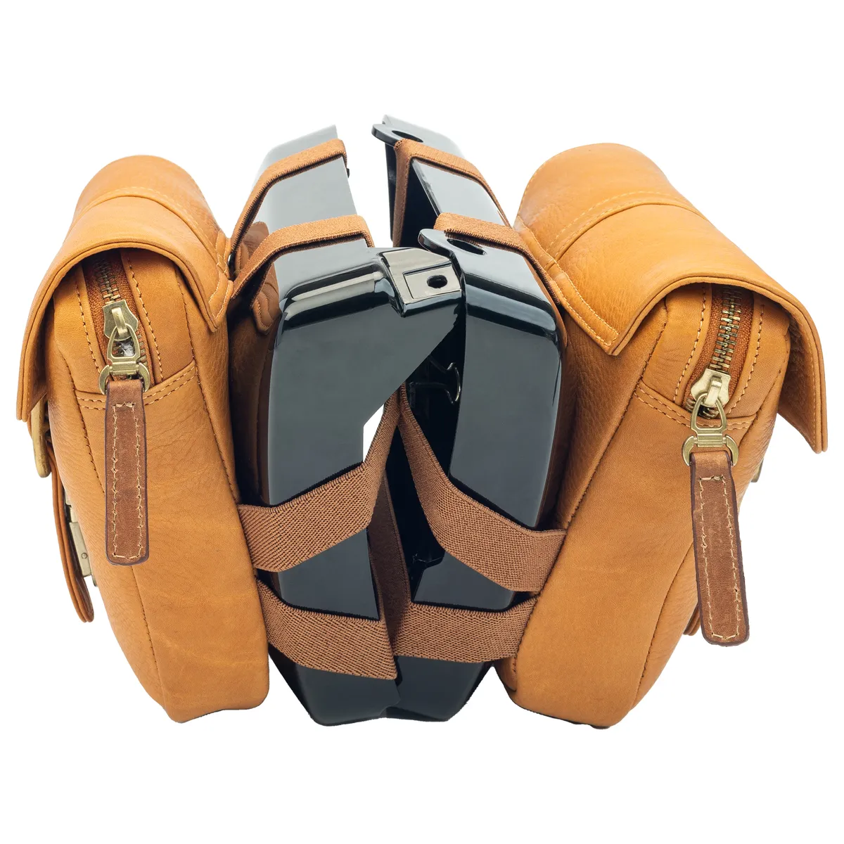 Natural Tan Side Panel Wing Bag - leather motorcycle luggage saddle bag