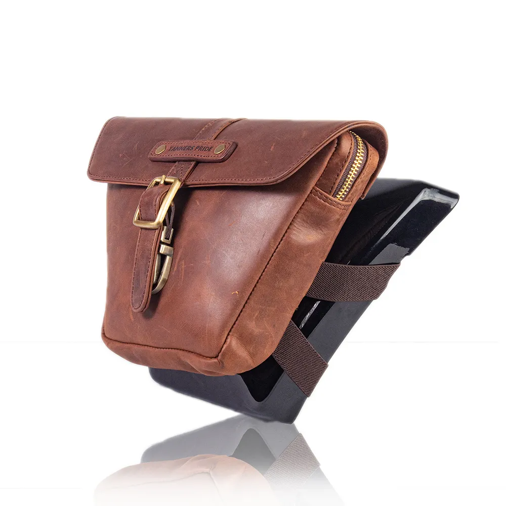 Tobacco Brown Side Panel Wing Bag - leather motorcycle luggage saddle bag