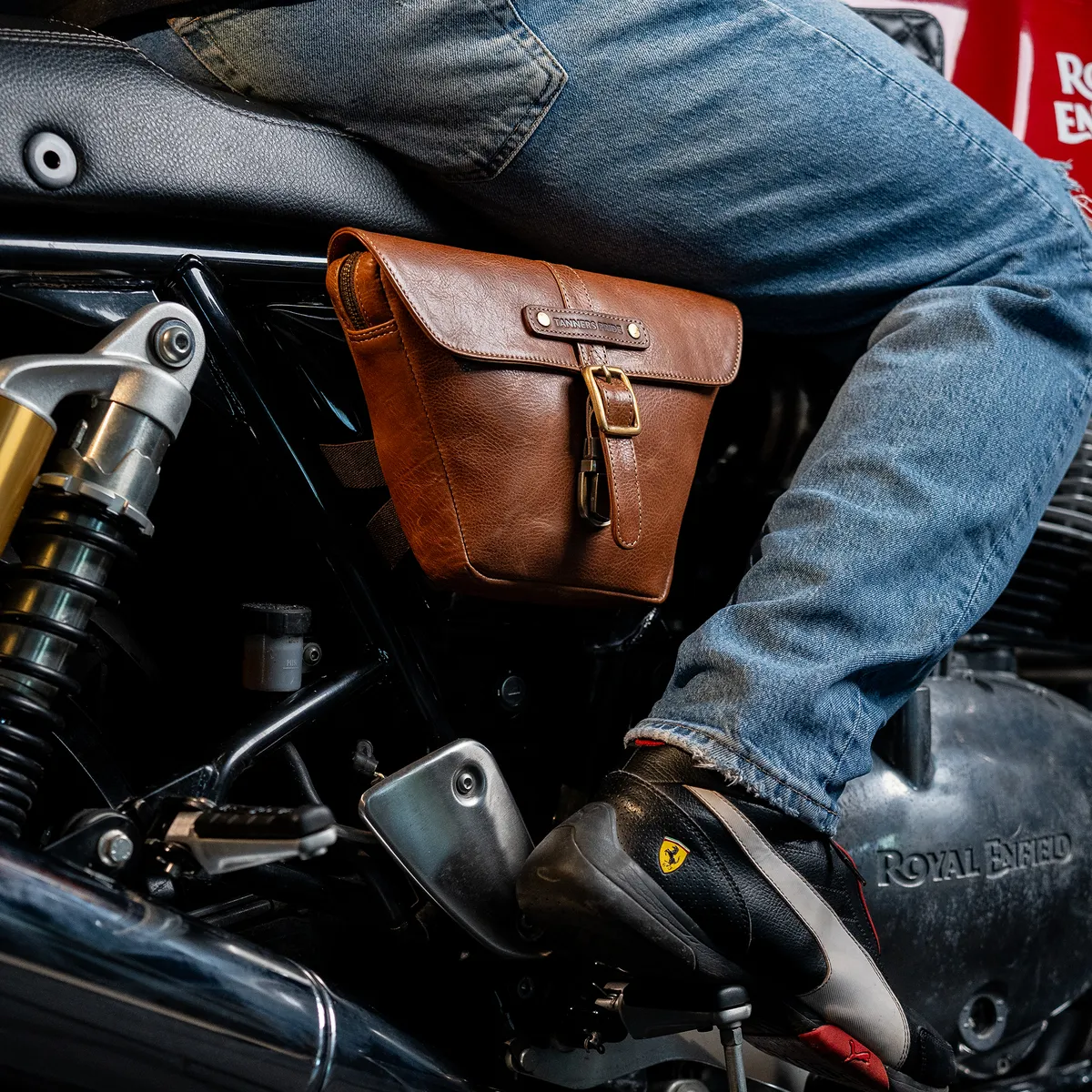 Tobacco Brown Side Panel Wing Bag - leather motorcycle luggage saddle bag