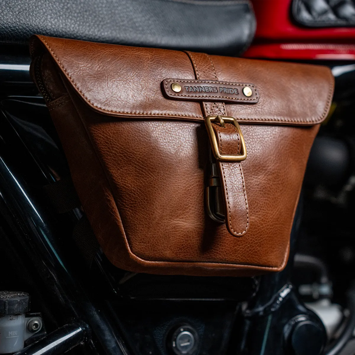 Tobacco Brown Side Panel Wing Bag - leather motorcycle luggage saddle bag