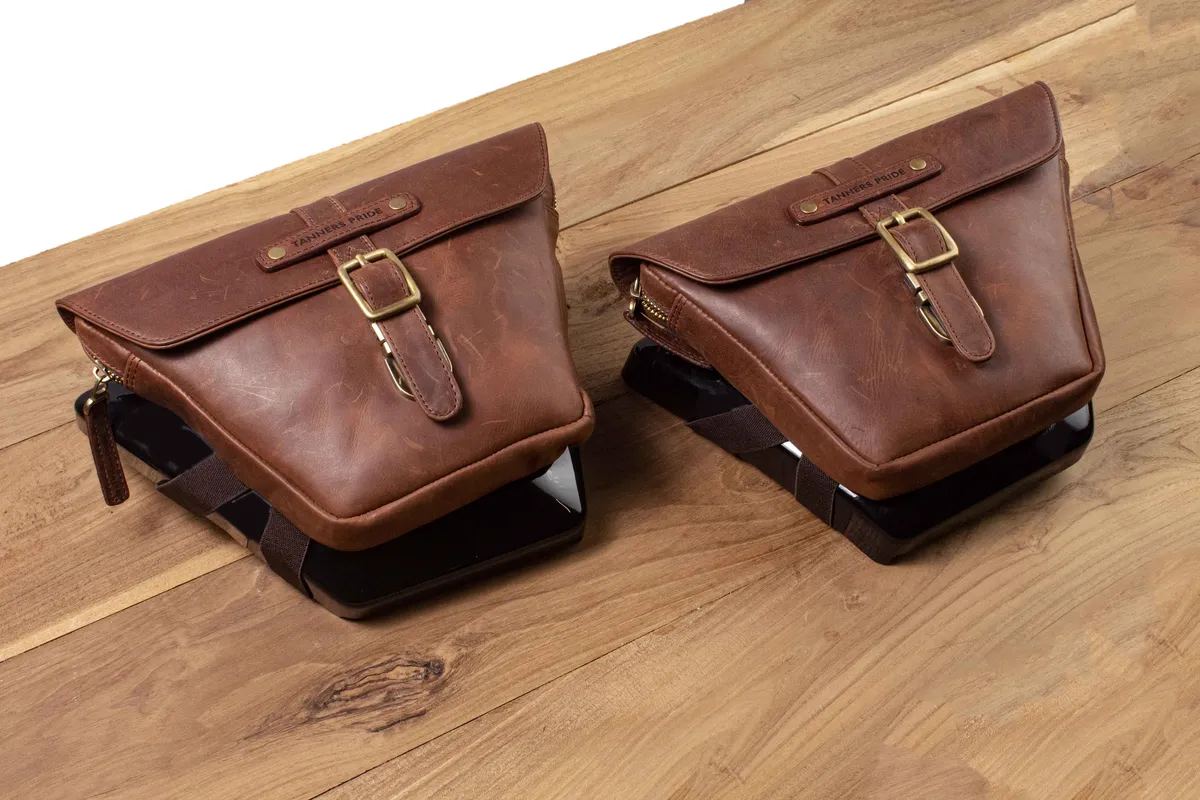 Tobacco Brown Side Panel Wing Bag - leather motorcycle luggage saddle bag